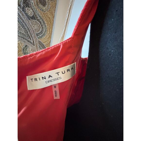 TRINA TURK Isis Coral Red Orange Textured Drop Waist Flounce Dress - Picture 11 of 11